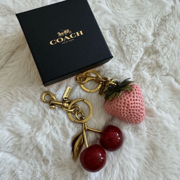 Custom Coach Heart Crossbody Bag in Colorblock with Cherry  Coach Pink Strawberry and Red Cherry Keychain Bundle